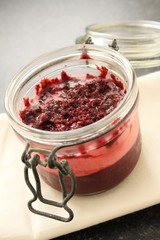 strawberry parfaitin glass jar
