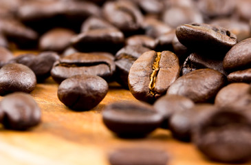 Coffee on wooden background Fresh coffee beans on wood ,ready to