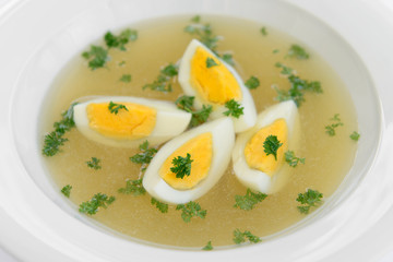 plate diet soup with eggs