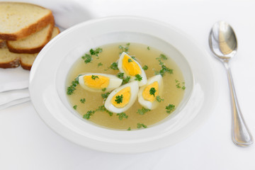 plate diet soup with eggs