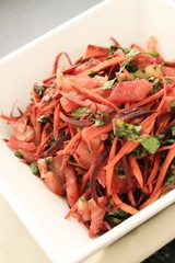 purple black carrot and mat kimchi salad