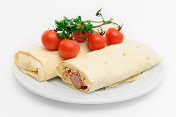 pita bread roll with sausage
