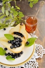 pear with blueberries and honey