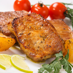 Baked potatoes with meat and spices