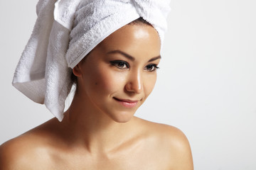 beauty woman with a towel on her head