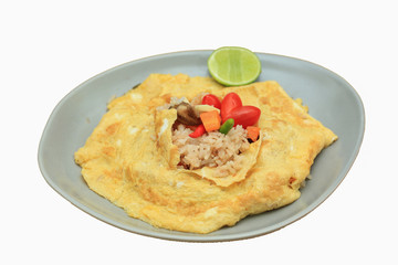 flavored fried rice in an omelet wrapping