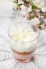Obraz na płótnie Canvas Layer strawberry dessert with whipped cream topping