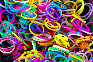close up of colorful elastic loom bands color full