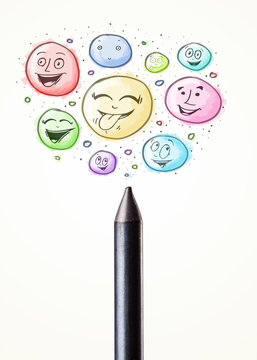 Smiley faces coming out of crayon