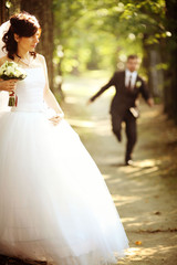 bride and groom walking