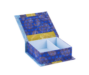 Handmade boxes with art materials for decor.