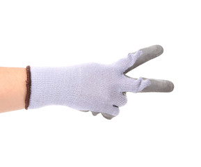 Hand shows two in rubber glove.