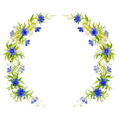 watercolor bright beautiful flower wreath for decoration