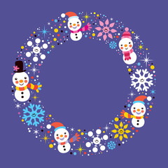 Christmas snowman & snowflakes winter frame border background