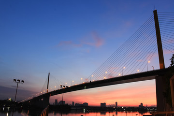 Rama IX Bridge before morning in Bangkok
