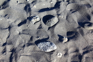 Black volcanic sand in Tenerife, Canarian Islands, Spain