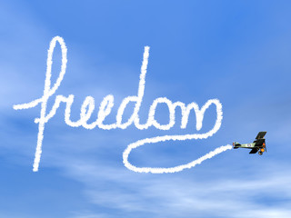 Freedom text from biplan smoke - 3D render © Elenarts