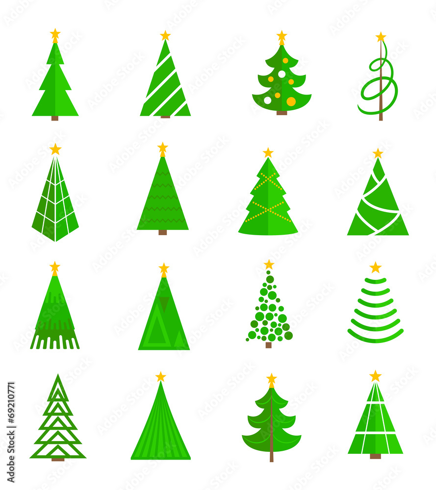 Wall mural christmas tree icons flat