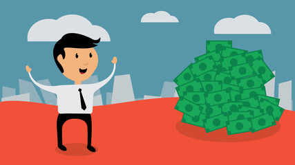 Successful businessman find money, flat design vector