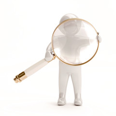 3d white people with a magnifying glass