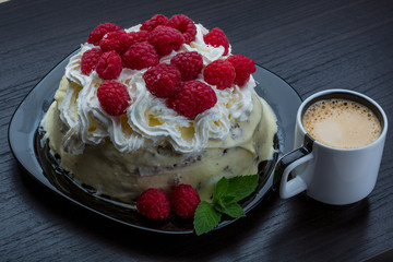 Coffee with raspberry cake