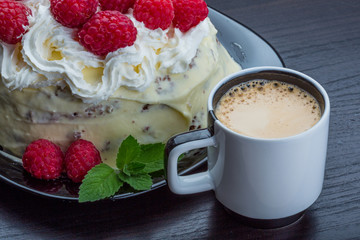 Coffee with raspberry cake