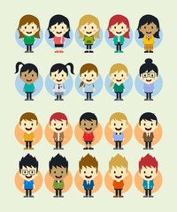 boy and girl cartoon character set