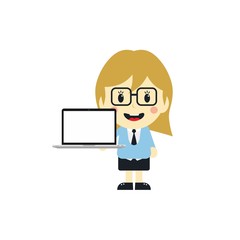 cute girl with laptop cartoon character