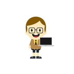 adorable boy with laptop cartoon character
