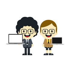 adorable boy with laptop cartoon character