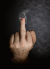 stop smoking concept. cigarette like a middle finger - 69214993