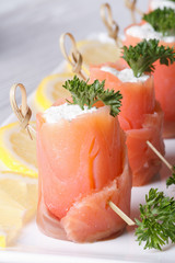 delicious rolls with salmon and cream cheese vertical