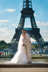 Beautiful just married couple in Paris