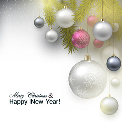 Christmas background with balls. Colorful Xmas baubles. Vector