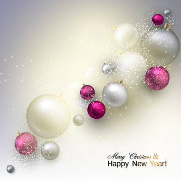 Christmas background with balls. Colorful Xmas baubles. Vector