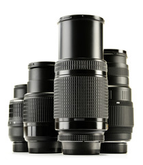 Photo zoom lenses isolated on white background