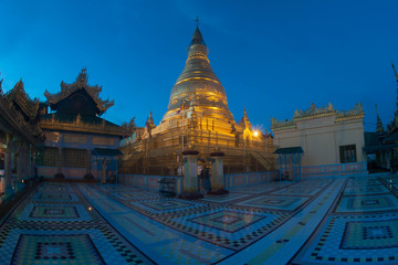 Night scene of Soon U Pone Nya Shin Paya Pagoda,Myanmar.