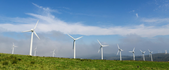 Wind farm in a green field - renewable energy