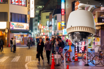 CCTV Camera or surveillance oeprating on street at night