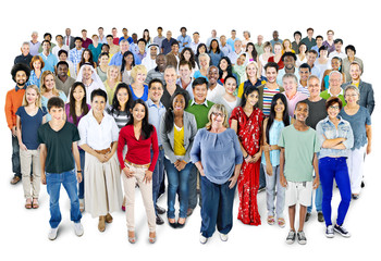 Naklejka premium Large group of Multiethnic people Isolated on White