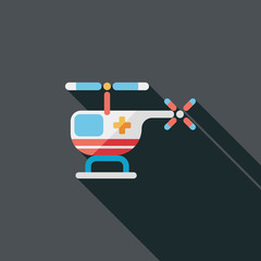 Medical helicopter flat icon with long shadow