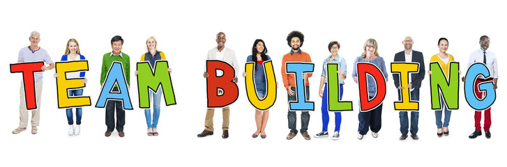 Obraz premium Diverse Group of People Holding Text Team Building