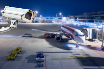 Fototapeta na wymiar CCTV camera or surveillance operating in airport