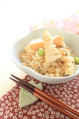 Japanese food, broad bean and clam rice