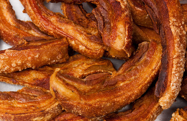 Fried pork belly placed on the market.