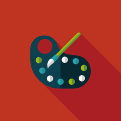 Art palette with paint brush flat icon with long shadow,eps 10