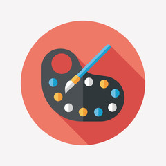 Art palette with paint brush flat icon with long shadow,eps 10