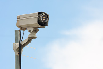 CCTV Camera or surveillance Operating with blue sky on backgroun
