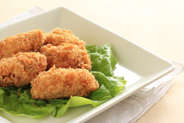 Japanese food, deep fried Oyster and bread crumbs