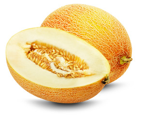 Naklejka na ściany i meble ripe melon with slice on the white background